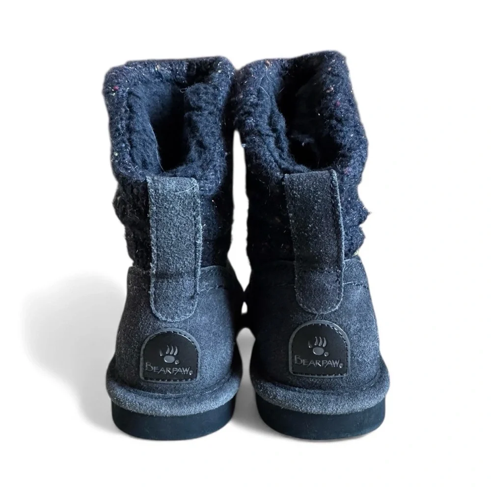 Bearpaw Suede Knit Winter Boots Slip-On Warm Cozy Lounge Pull-On Navy Size 6